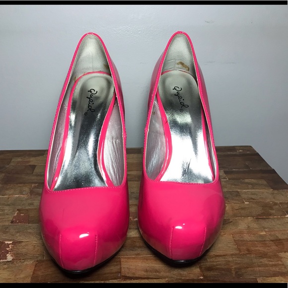 Neon Hot Pink Qupid pumps platform heels Stilettos - Picture 3 of 8